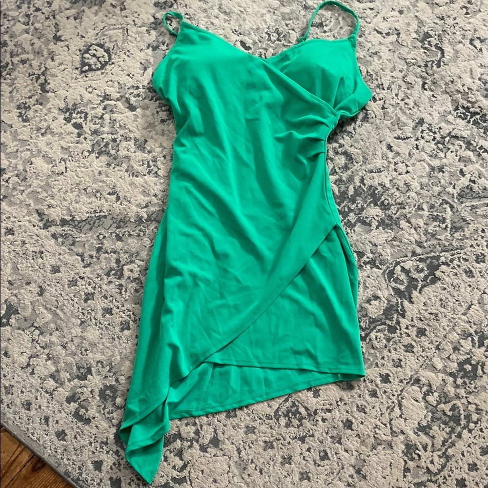 Planet Gold Green Asymmetrical Slip Dress